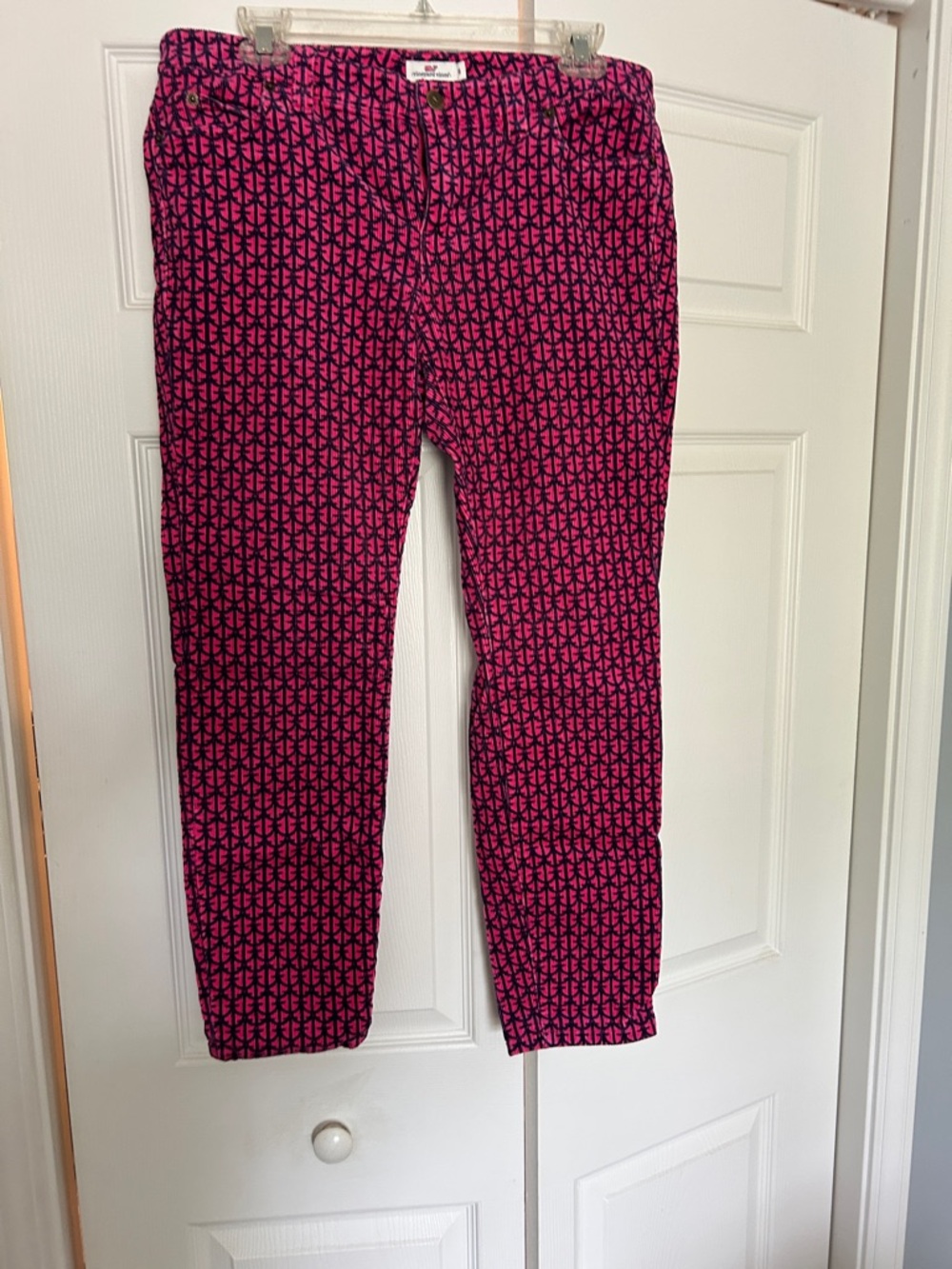 Vineyard Vines Hot Pink and Blue Patterned slim corduroy jeans